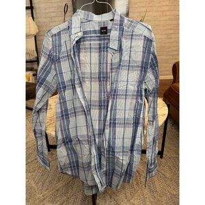 Hugo Boss Blue Purple Plaid Long Sleeves Button Up Dress Shirt Mens Size L